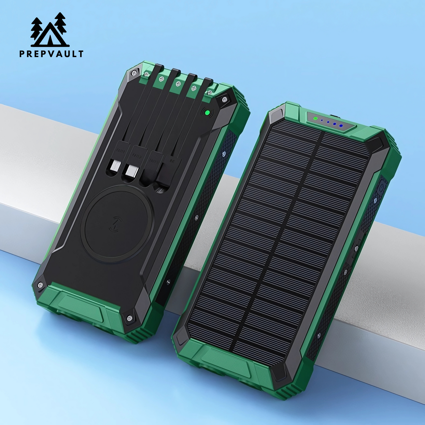 PrepVault™ Solar Power Bank (4 Cables Included)