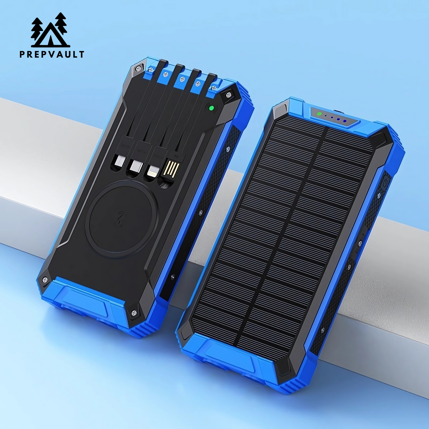 PrepVault™ Solar Power Bank (4 Cables Included)